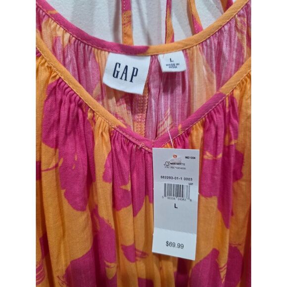 NWT Gap Beachy Pink Floral Print Tiered Cami Maxi Sundress Lightweight Dress, L - Picture 9 of 9